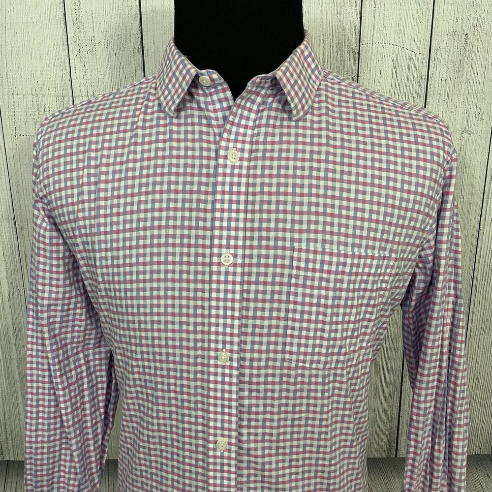 Johnston & Murphy Men's XL Pink Check Contrast Cuff Button-Front Shirt